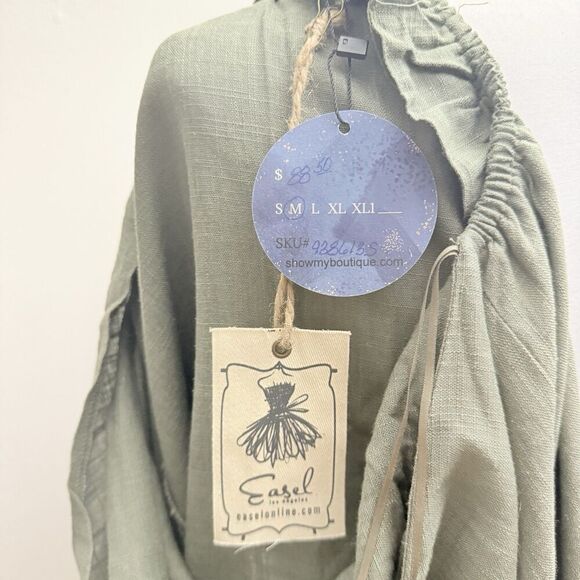 NWT Easel Linen Blend Olive Green Halter Sundress Fringed Hem Women’s Medium - Picture 10 of 10